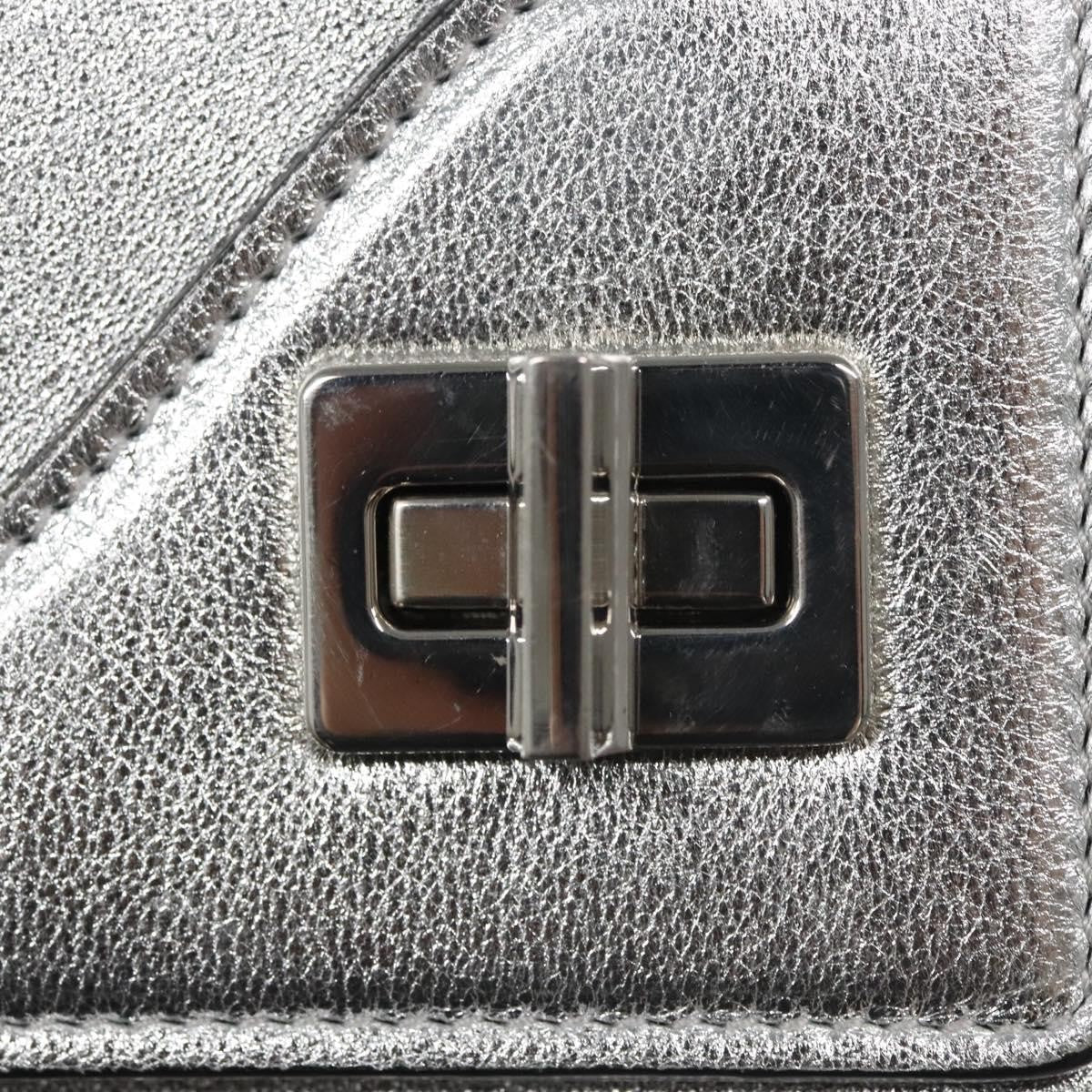 Prada Double Turn Lock Shoulder Bag Leather, SILVER, LEATHER, Shoulder bag