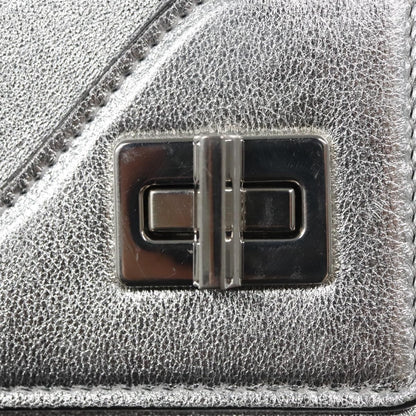Prada Double Turn Lock Shoulder Bag Leather, SILVER, LEATHER, Shoulder bag