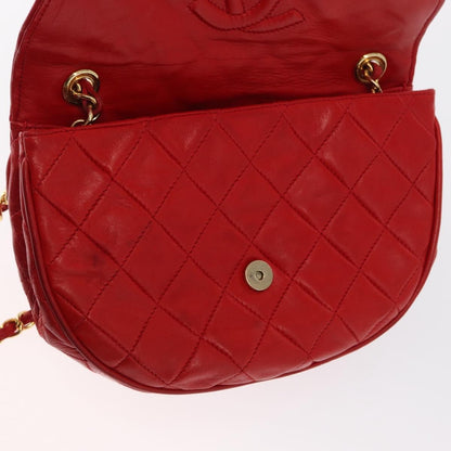 Chanel Camellia Rounded Clutch Satin and Leather, RED, LEATHER, Shoulder bag