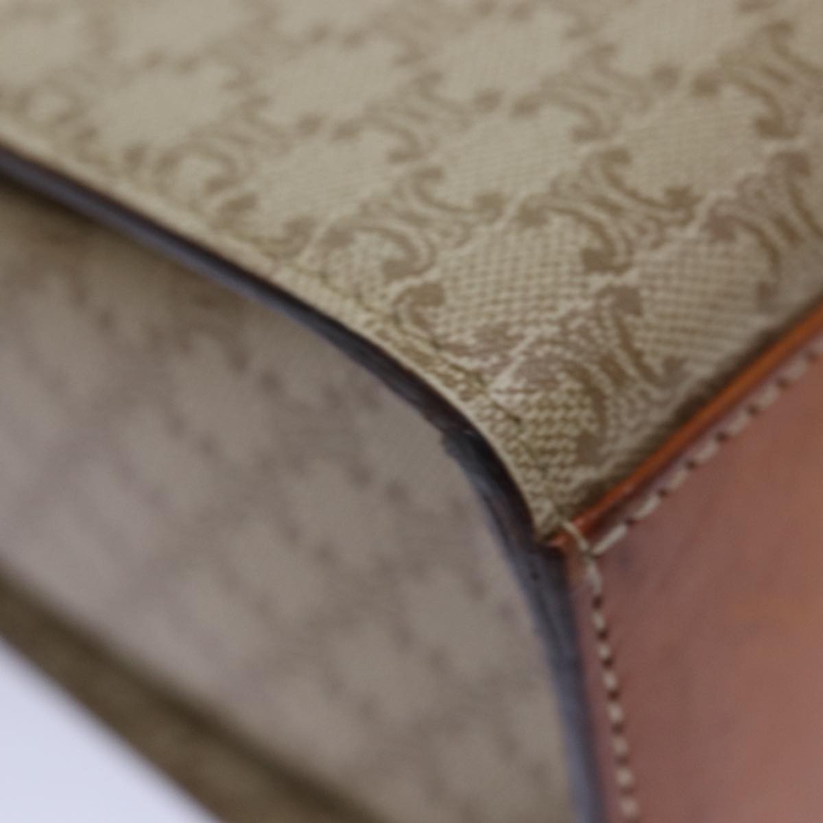 Celine Vintage Macadam Circle Logo Shoulder Bag Canvas and Leather, Beige, Canvas, Shoulder Bag