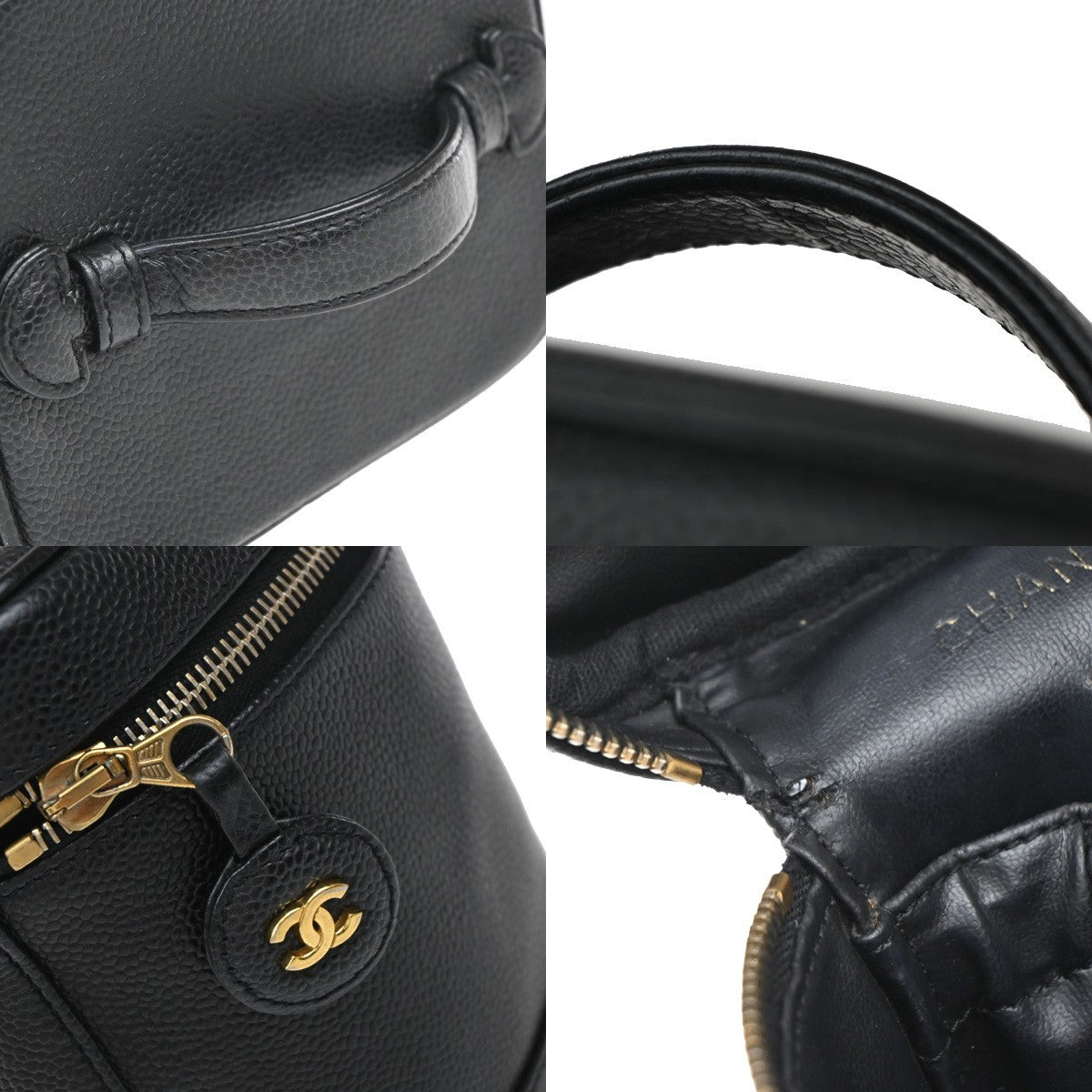 Chanel Vintage Timeless Cosmetic Case Caviar, BLACK, LEATHER, Clutche & pouche