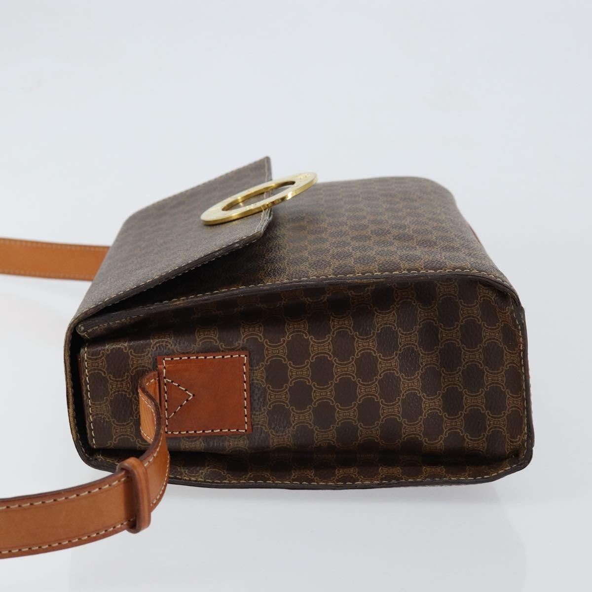 Celine Vintage Macadam Circle Logo Shoulder Bag Canvas and Leather, BROWN, CANVAS, Shoulder bag