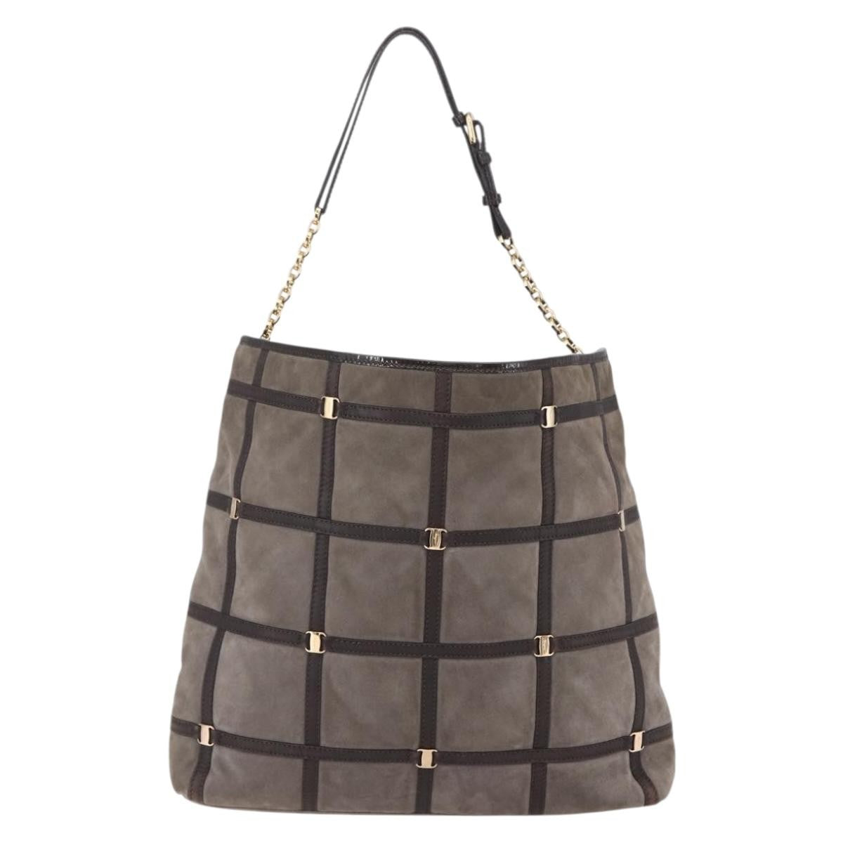 Salvatore Ferragamo Vala Shoulder Bag Suede, BROWN, SUEDE, Shoulder bag