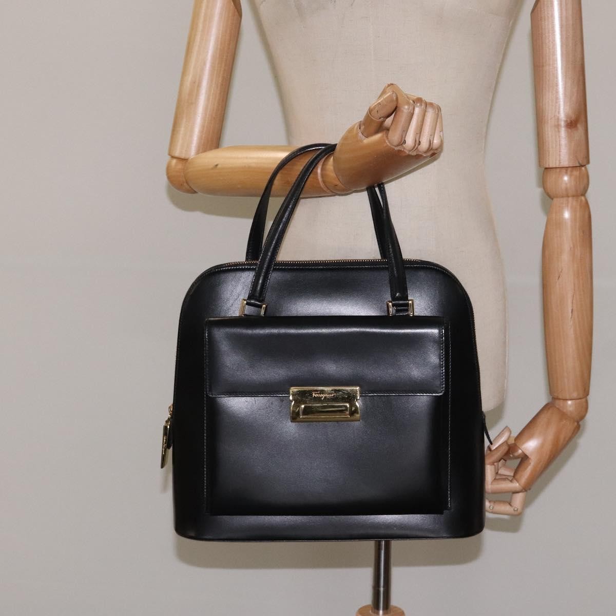 Salvatore Ferragamo Vintage Zip Handbag Leather, BLACK, LEATHER, Handbag