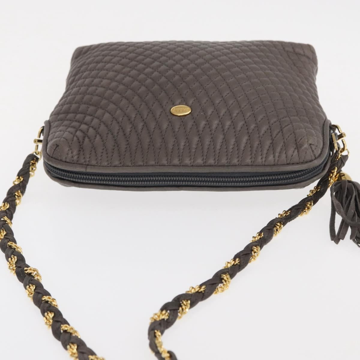 Bally Vintage Chain Shoulder Bag Quilted Leather, GRAY, LEATHER, Shoulder bag
