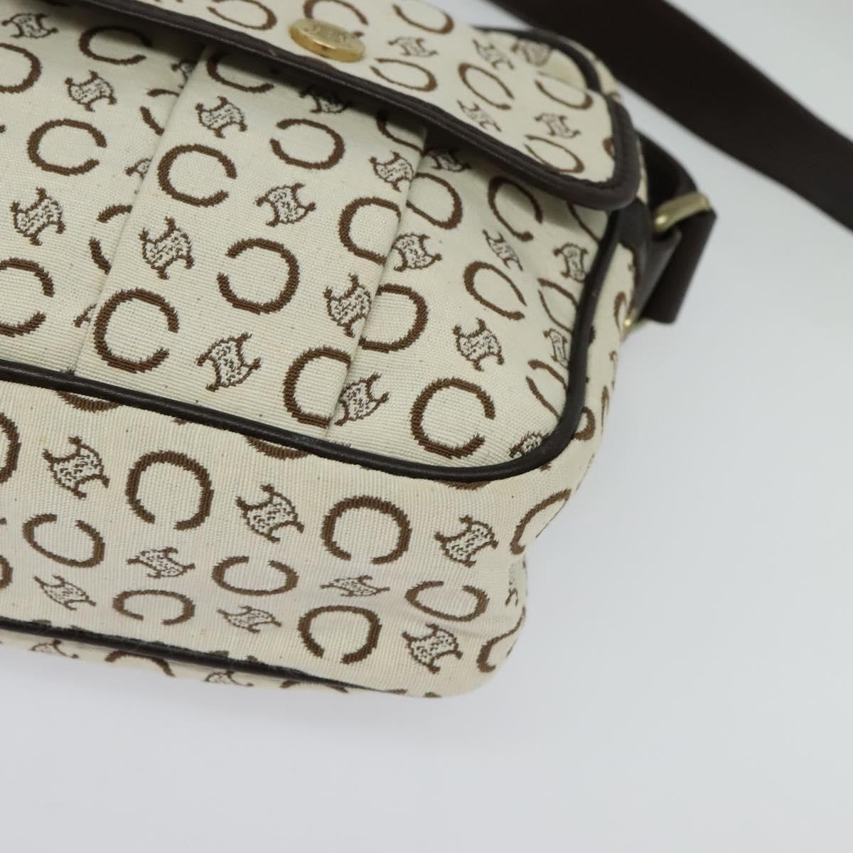 Celine Vintage Macadam Shoulder Bag Canvas and Leather, WHITE, CANVAS, Clutche & pouche