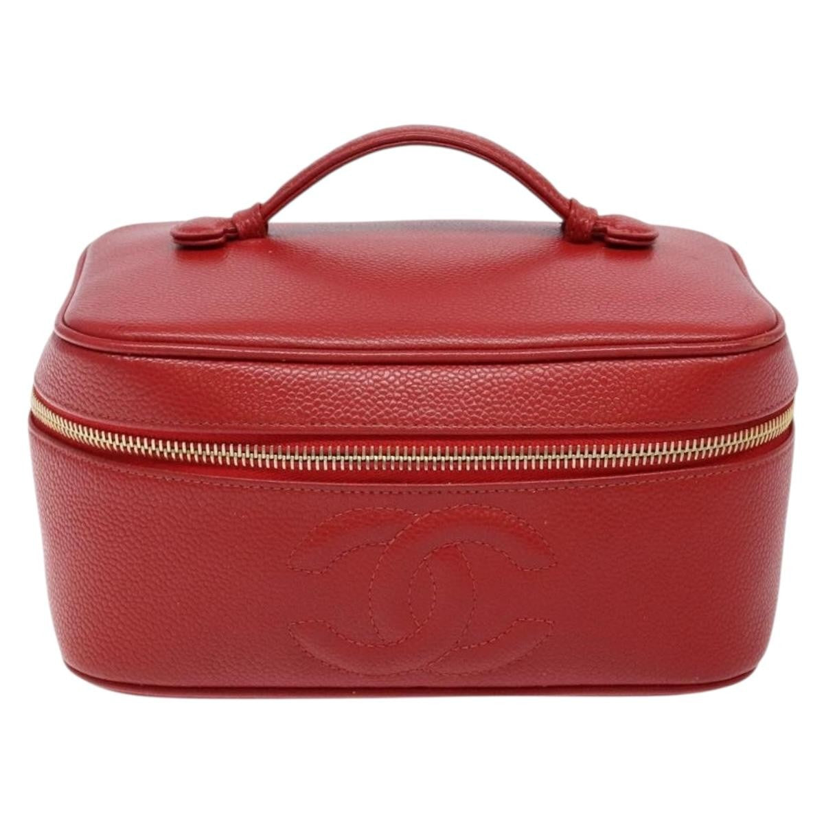 Chanel Vintage Timeless Zip Around Vanity Case Caviar, RED, CALFSKIN, Handbag