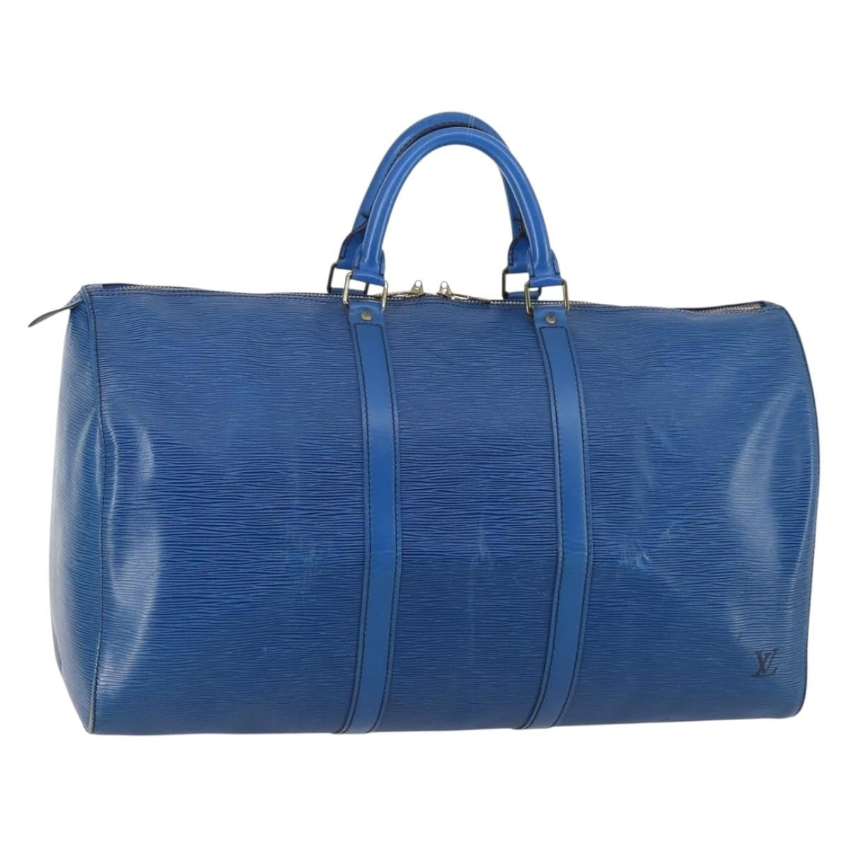 Louis Vuitton Keepall Bag Epi Leather, BLUE, LEATHER, Travel bag