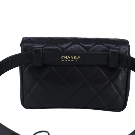 Chanel Vintage CC Flap Waist Bag Quilted Leather, BLACK, LEATHER, Clutche & pouche