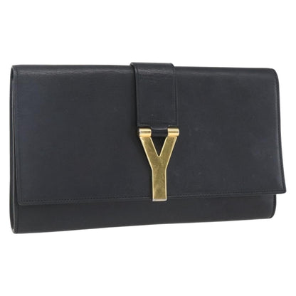 Saint Laurent Chyc Clutch Leather, BLACK, LEATHER, Clutche & pouche