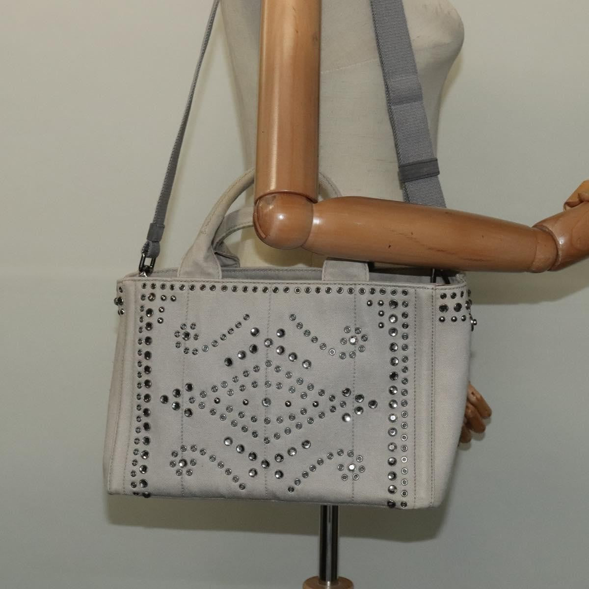 Prada Canapa Convertible Tote Rhinestone Embellished Denim, GRAY, CANVAS, Handbag
