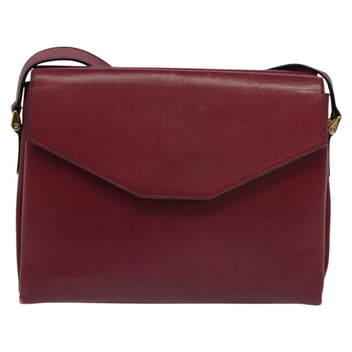 Celine Circle logo Leather, BURGUNDY, LEATHER, Shoulder bag