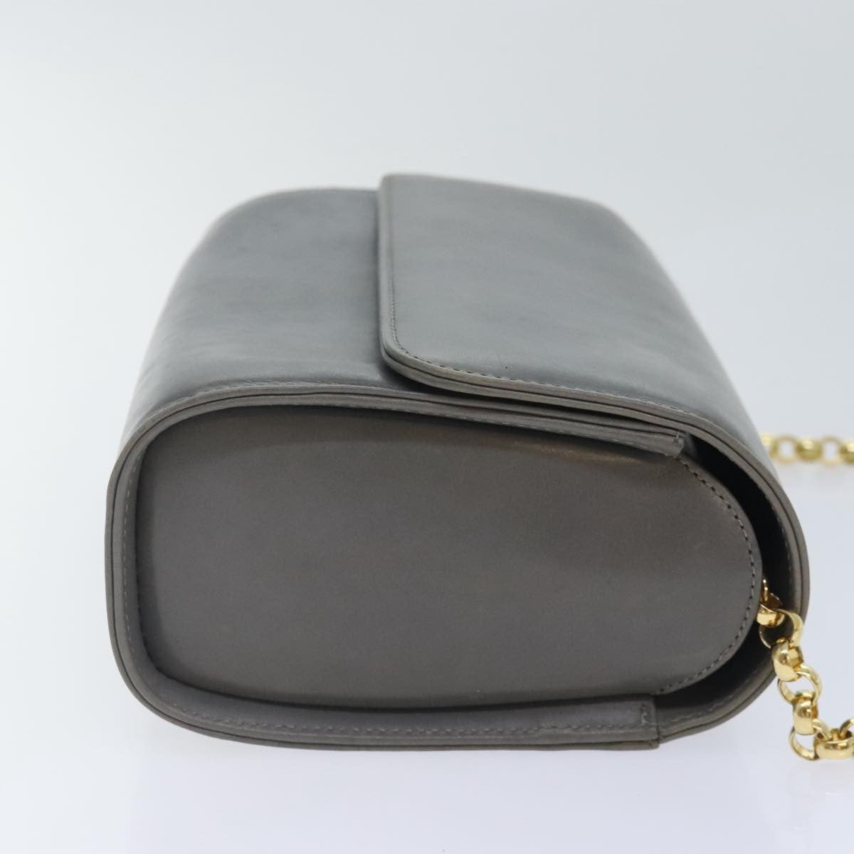 Salvatore Ferragamo Vintage Flap Chain Shoulder Bag Leather, GRAY, LEATHER, Shoulder bag