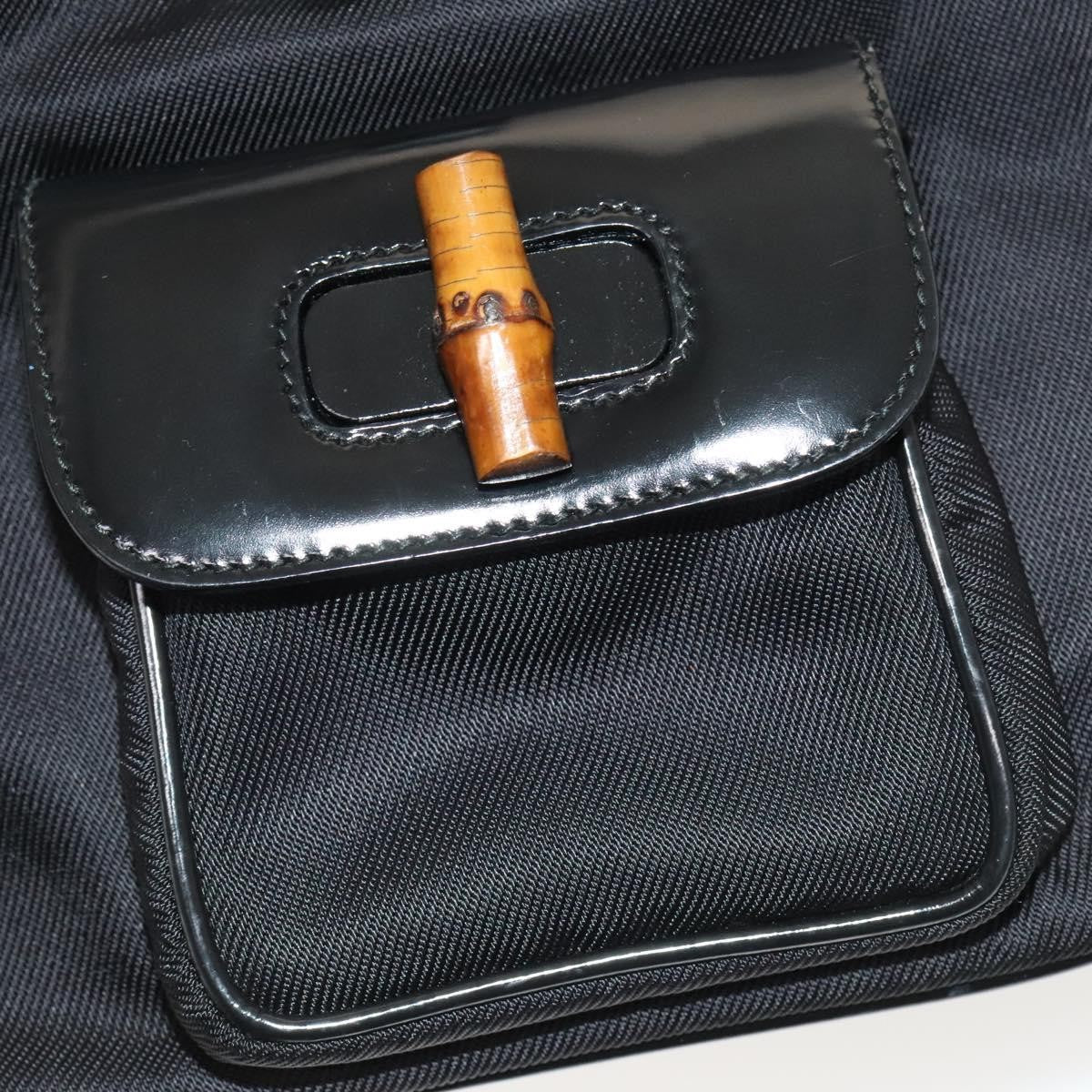 Gucci Vintage Bamboo Backpack Nylon and Patent Leather, BLACK, NYLON, Backpack