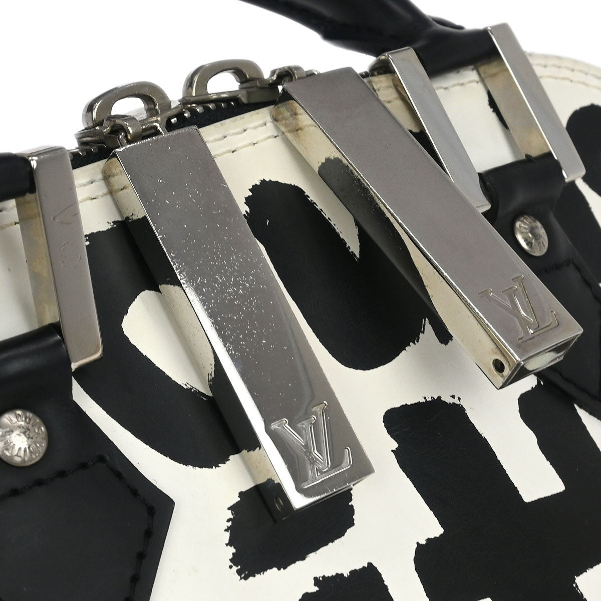 Louis Vuitton Alma Handbag Limited Edition Graffiti Leather, BLACK, LEATHER, Handbag