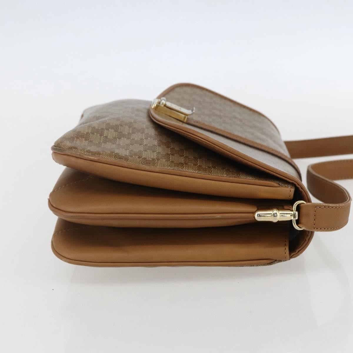 Celine Vintage Macadam Shoulder Bag Canvas and Leather, BEIGE, CANVAS, Shoulder bag