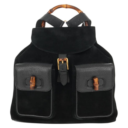 Gucci Vintage Bamboo Backpack Suede, BLACK, SUEDE, Backpack