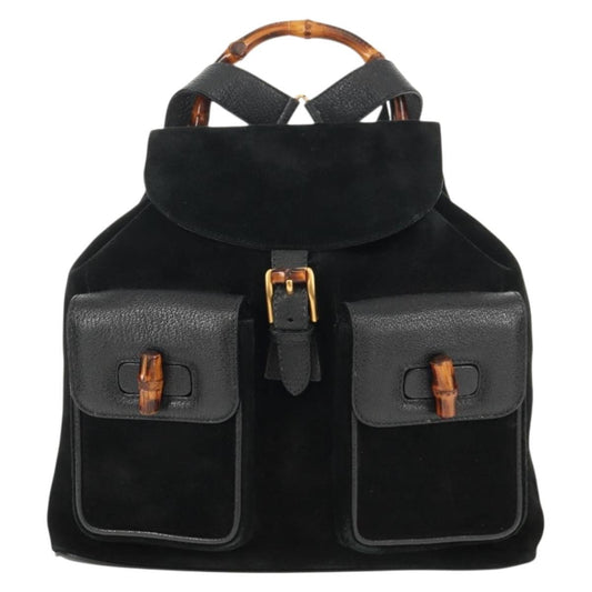 Gucci Vintage Bamboo Backpack Suede, BLACK, SUEDE, Backpack