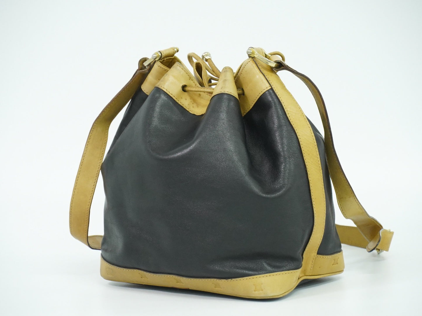 Celine Triomphe Drawstring Bucket Bag Leather, BLACK, LEATHER, Shoulder bag