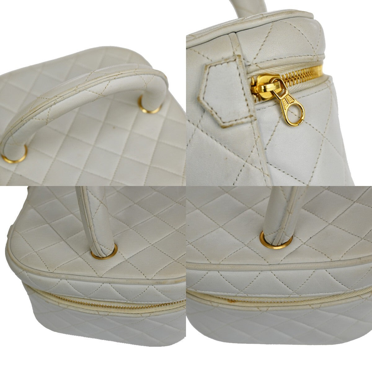Chanel Classic Vanity Case Quilted Caviar, WHITE, LEATHER, Toiletry Case