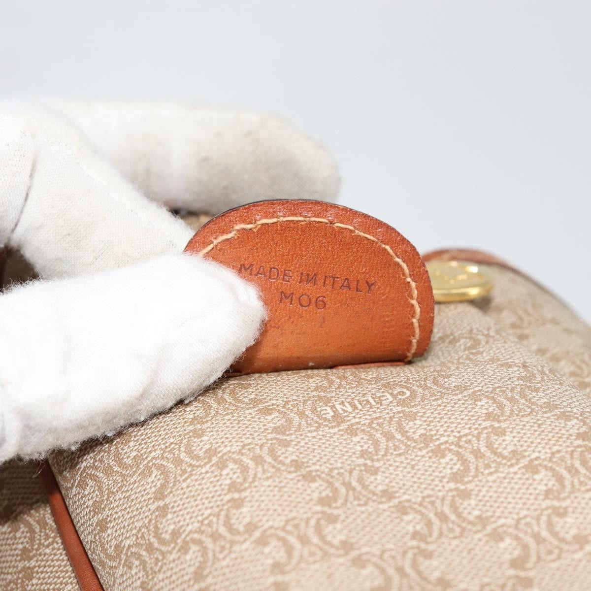 Celine Vintage Macadam Handbag Canvas and Leather, BEIGE, CANVAS, Handbag