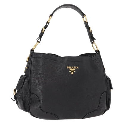 Prada Side Pocket Hobo Vitello Daino, BLACK, LEATHER, Shoulder bag