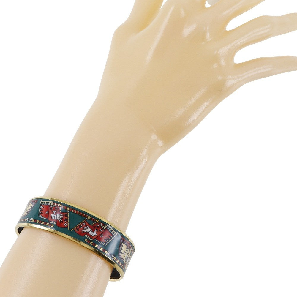 Hermes Caleche Bangle Bracelet Enamel, GREEN, GOLD_PLATED, Bracelet