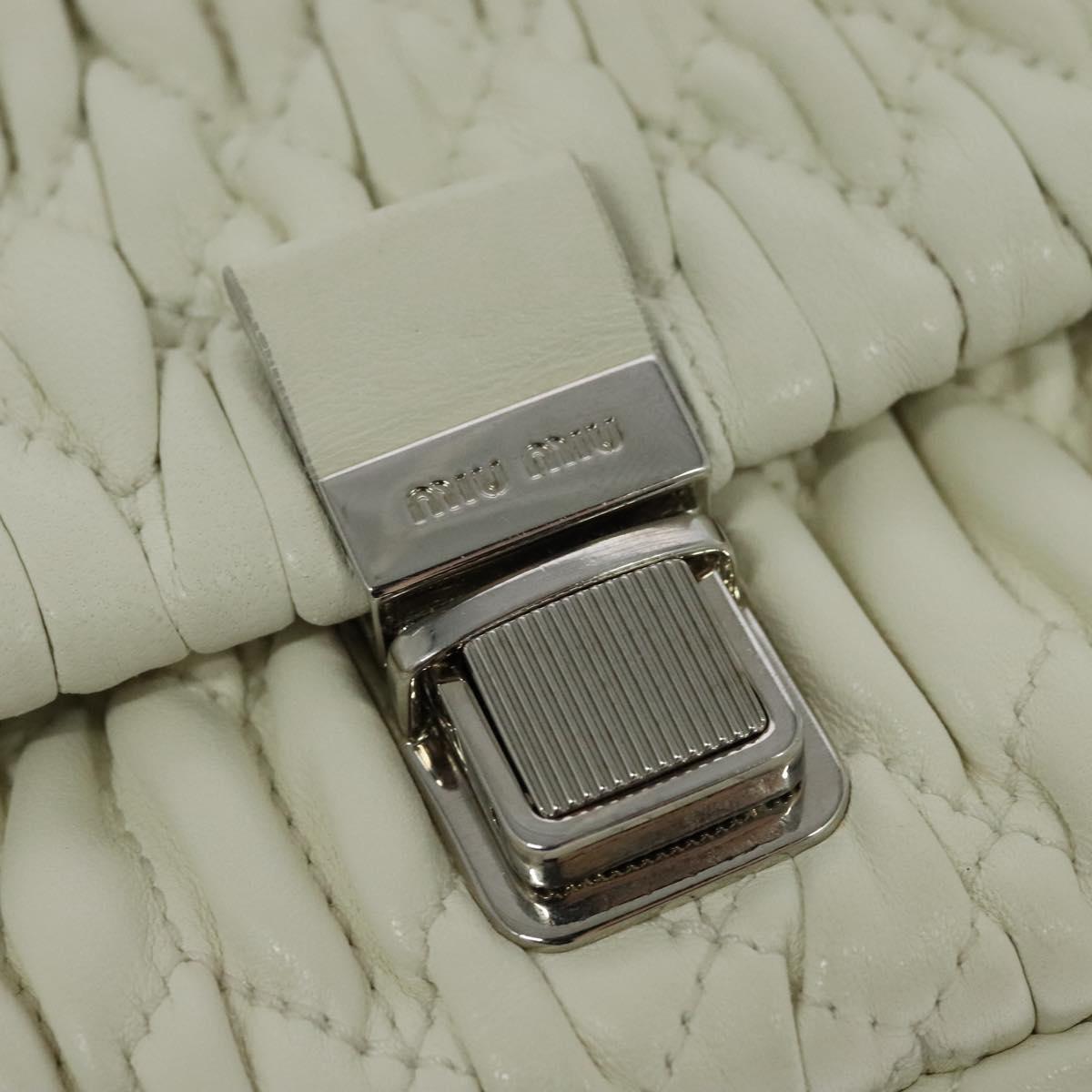 Miu Miu Crystal 2way Pouch Matelasse Leather, WHITE, LEATHER, Shoulder bag