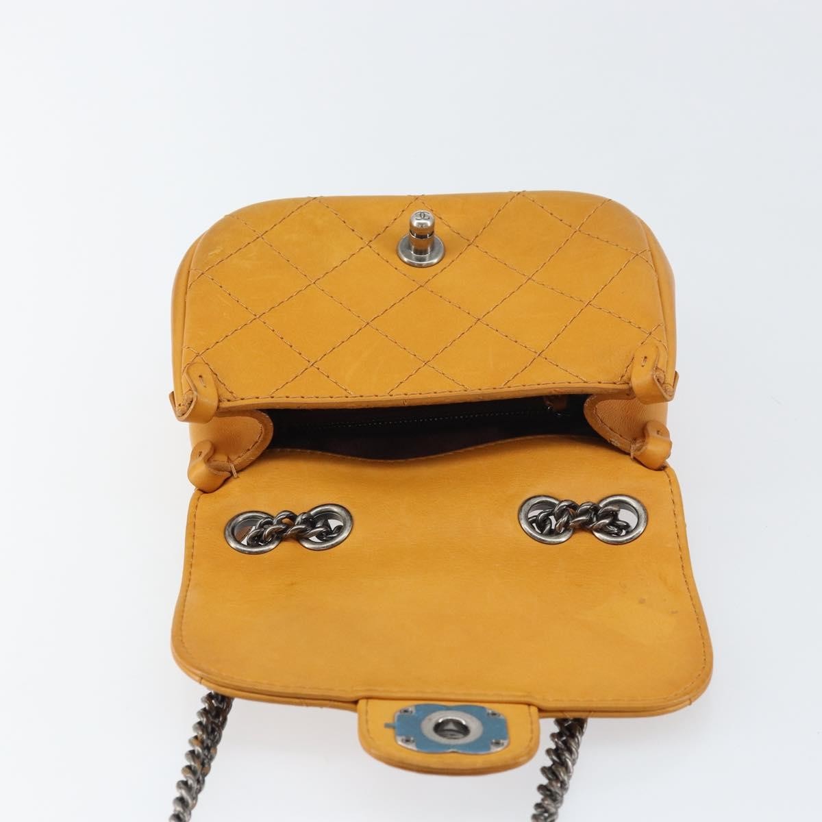 Chanel Chain Flap Bag Quilted Leather, ORANGE, LEATHER, Shoulder bag