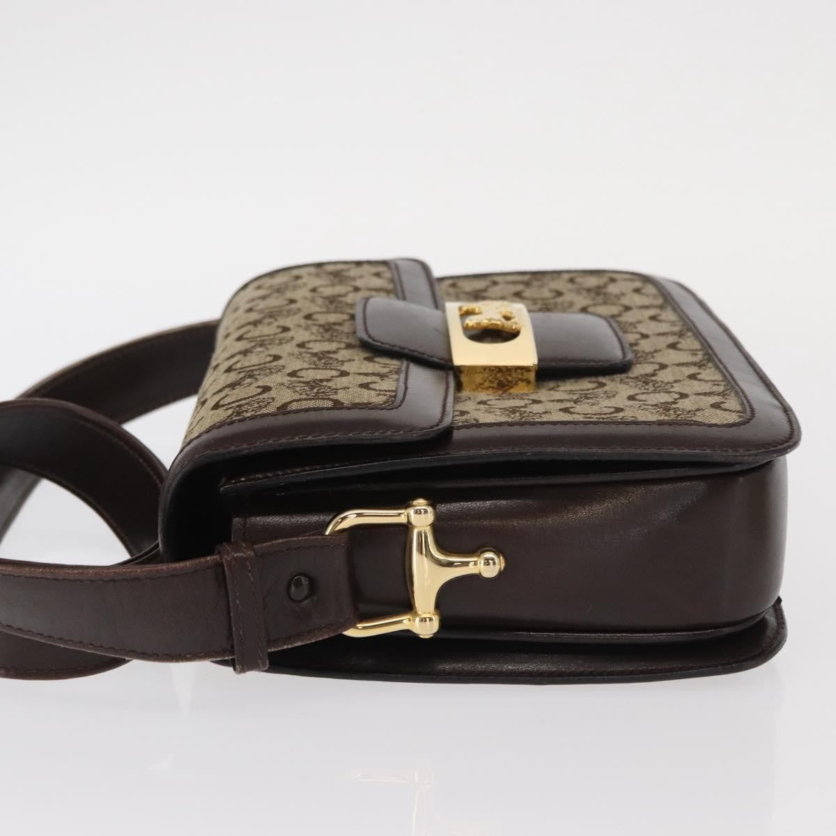 Celine Vintage Horse Carriage C Macadam Shoulder Bag Canvas and Leather, BEIGE, CANVAS, Shoulder bag