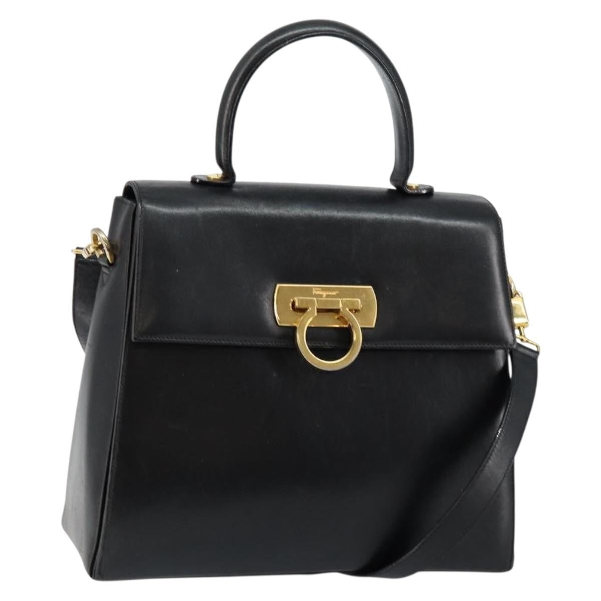 Salvatore Ferragamo Gancini Convertible Top Handle Bag Leather, BLACK, LEATHER, Handbag