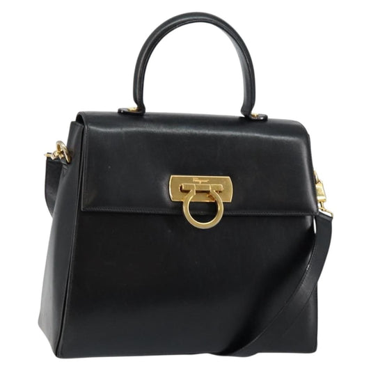 Salvatore Ferragamo Gancini Convertible Top Handle Bag Leather, BLACK, LEATHER, Handbag