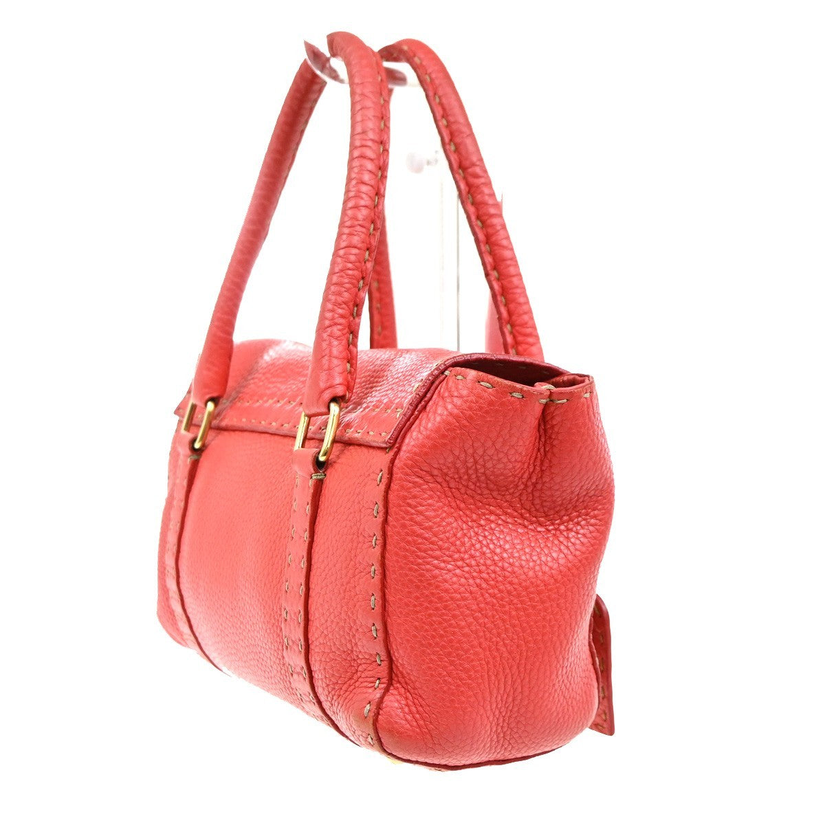 Fendi Selleria Linda Satchel Pebbled Leather, RED, LEATHER, Handbag