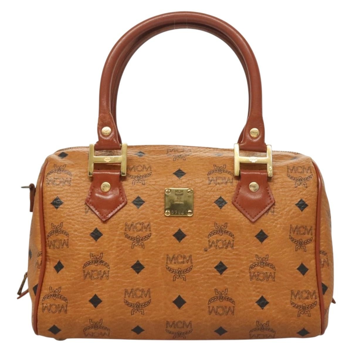 MCM Visetos Handbag Canvas and Leather, BROWN, CANVAS, Handbag