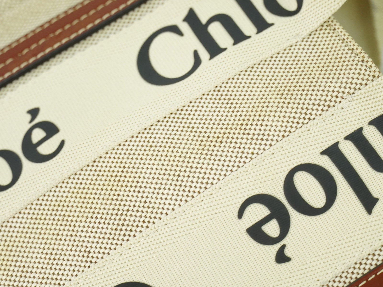 Chloe Woody Convertible Tote Canvas with Leather, BEIGE, CANVAS, Tote bag