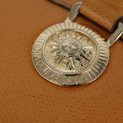 Versace Vintage Sun Zip Satchel Embossed Leather, BEIGE, LEATHER, Handbag