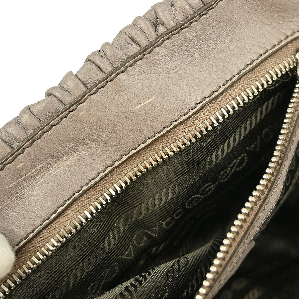 Prada Gaufre Chain Flap Shoulder Bag Nappa Leather, GRAY, LEATHER, Shoulder bag