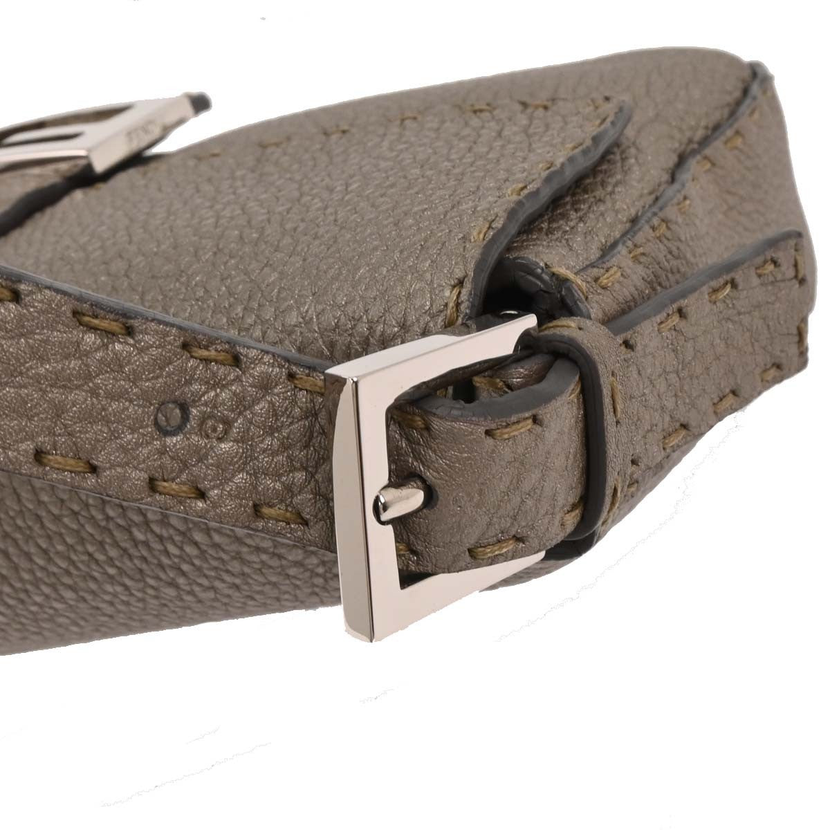 Fendi Selleria Baguette Bag Leather, GRAY, LEATHER, Handbag