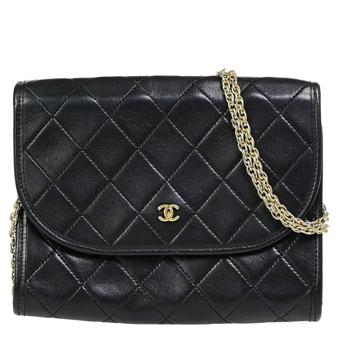 Chanel Vintage Round Flap Bag Quilted Lambskin, Black, Leather, Handbag