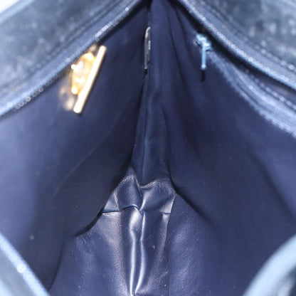 Bally Vintage Chain Shoulder Bag Quilted Leather, NAVY, LEATHER, Shoulder bag