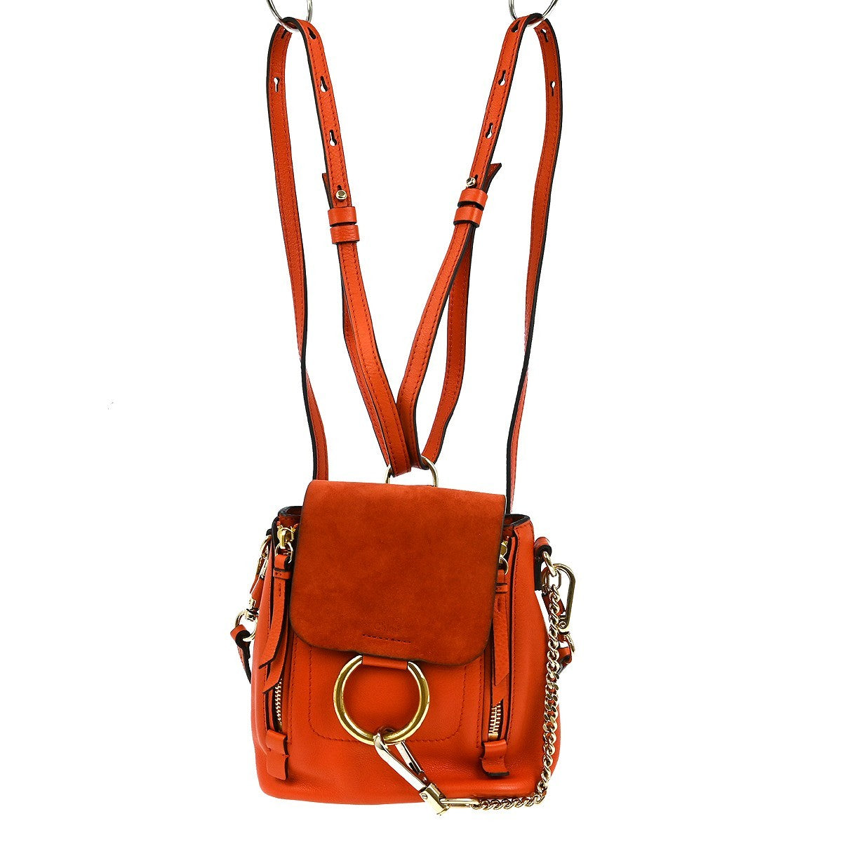 Chloe Faye Backpack Leather and Suede, ORANGE, SUEDE, Backpack