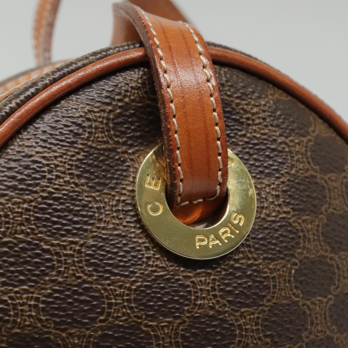 Celine Vintage Macadam Circle Logo Shoulder Bag Canvas and Leather, Brown, Canvas, Shoulder Bag