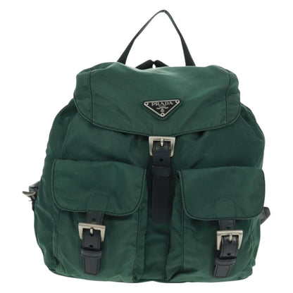 Prada Vela Double Front Pocket Backpack Tessuto with Saffiano Leather, GREEN, NYLON, Backpack