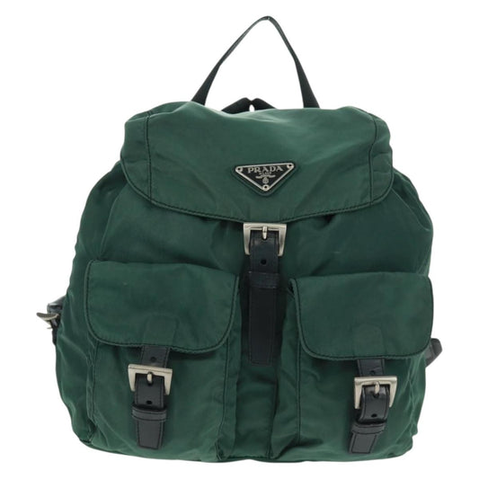 Prada Vela Double Front Pocket Backpack Tessuto with Saffiano Leather, GREEN, NYLON, Backpack
