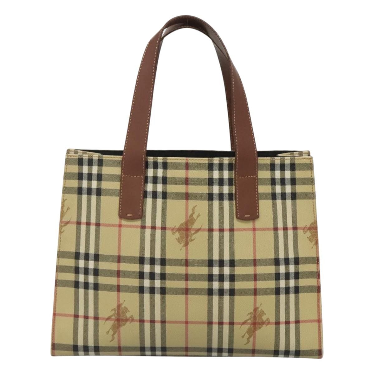Burberry Top Handle Tote Haymarket Coated Canvas, BEIGE, PVC, Tote bag