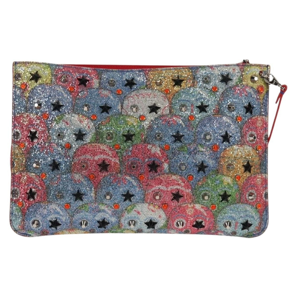 Christian Louboutin Loubiclutch Spiked Printed Leather, RED, CANVAS, Shoulder bag