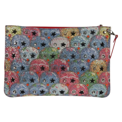 Christian Louboutin Loubiclutch Spiked Printed Leather, RED, CANVAS, Shoulder bag