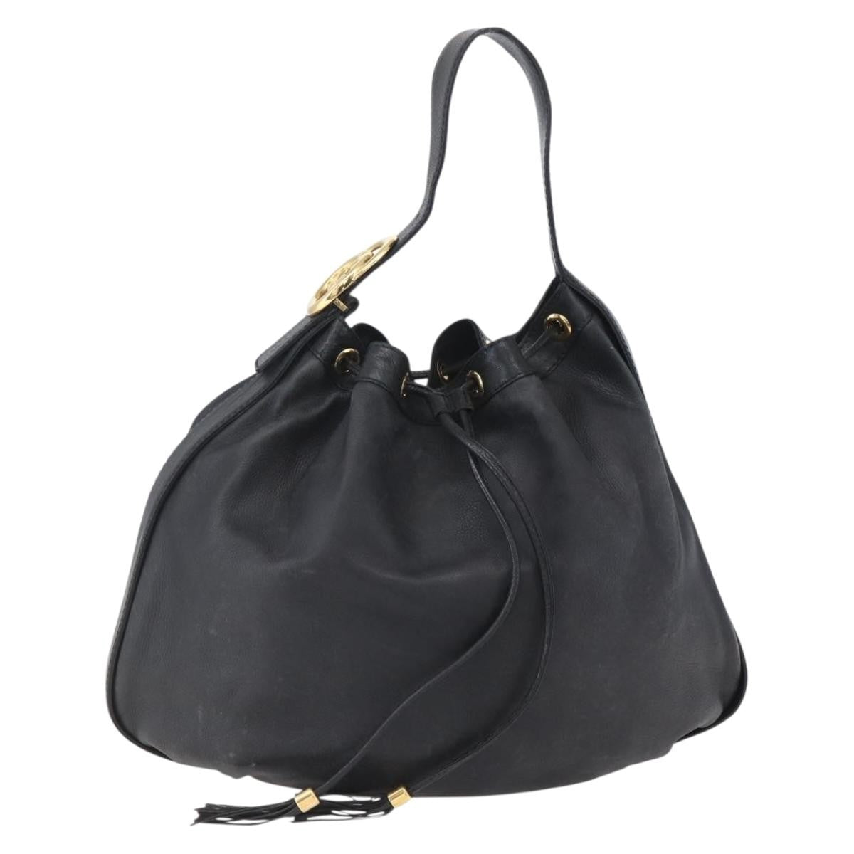 Gucci Interlocking Icon Drawstring Hobo Leather, BLACK, LEATHER, Shoulder bag