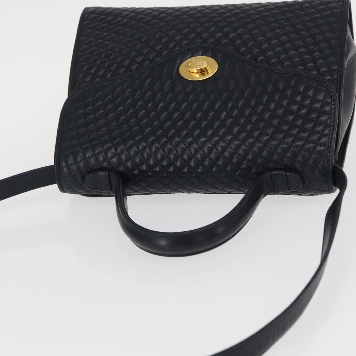 Bally Vintage Handbag Quilted Leather, NAVY, LEATHER, Handbag