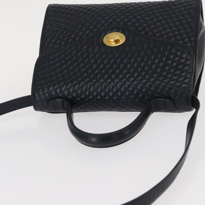 Bally Vintage Handbag Quilted Leather, NAVY, LEATHER, Handbag